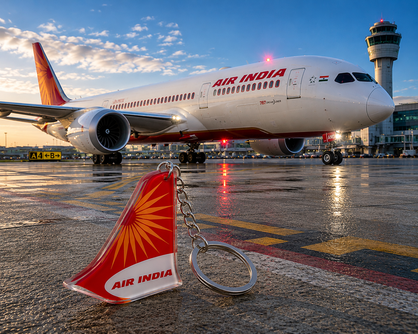 Air India Boeing 787 Dreamliner Acrylic Tail Keychain – Premium Aviation Collectible