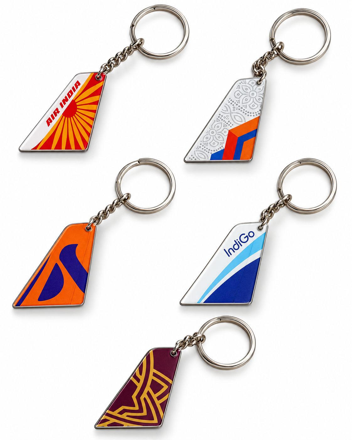 5 Indian Airlines Acrylic Tail-Keychain Set – Premium Imported Quality