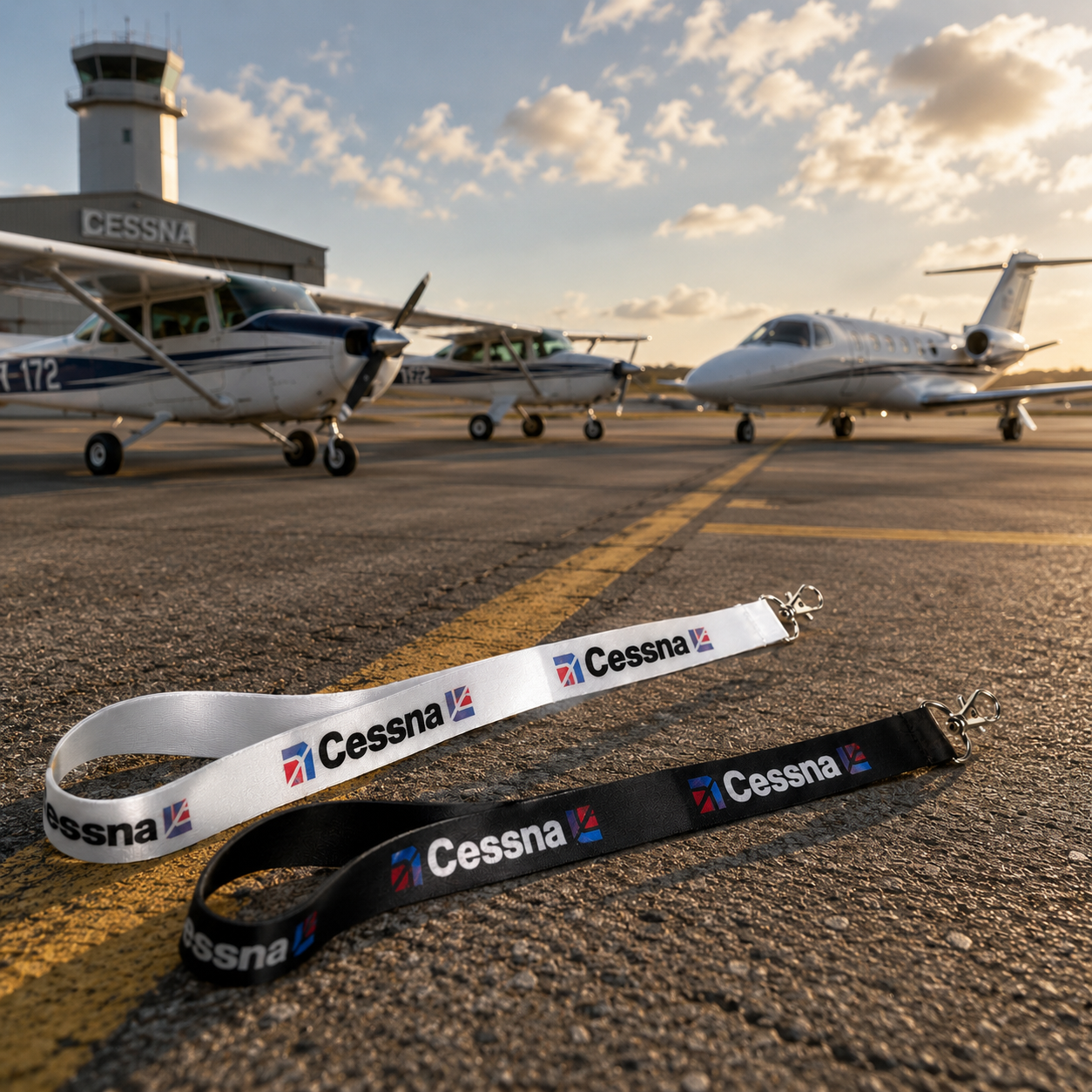 Cessna Black/White Satin Lanyard – Premium Aviation Neck Strap