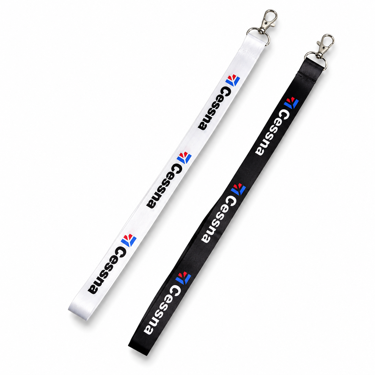 Cessna Black/White Satin Lanyard – Premium Aviation Neck Strap