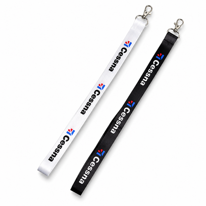 Cessna Black/White Satin Lanyard – Premium Aviation Neck Strap