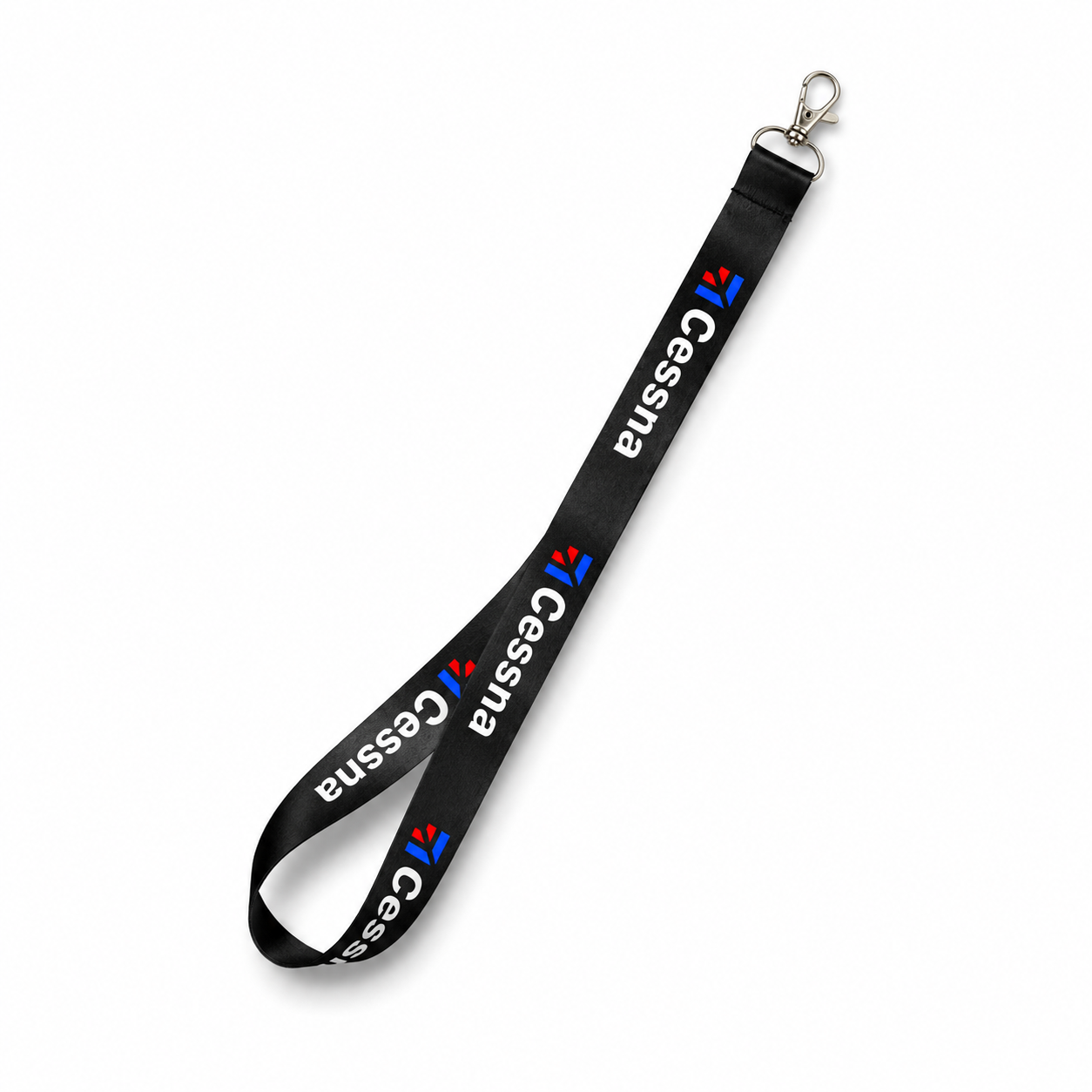 Cessna Black/White Satin Lanyard – Premium Aviation Neck Strap