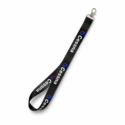 Cessna Black/White Satin Lanyard – Premium Aviation Neck Strap