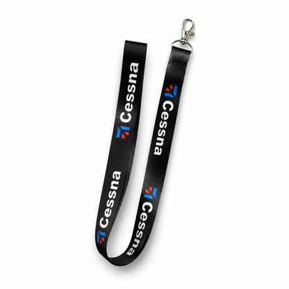 Cessna Black/White Satin Lanyard – Premium Aviation Neck Strap