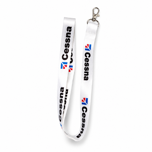 Cessna Black/White Satin Lanyard – Premium Aviation Neck Strap