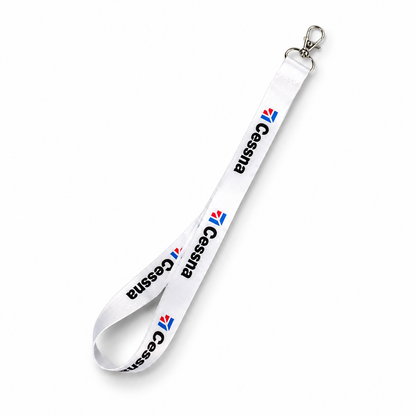 Cessna Black/White Satin Lanyard – Premium Aviation Neck Strap