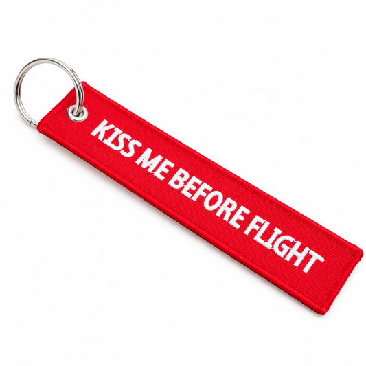 Red  Kiss Me Before Flight  Embroidered Bag Tag – Premium Imported Quality Keyring
