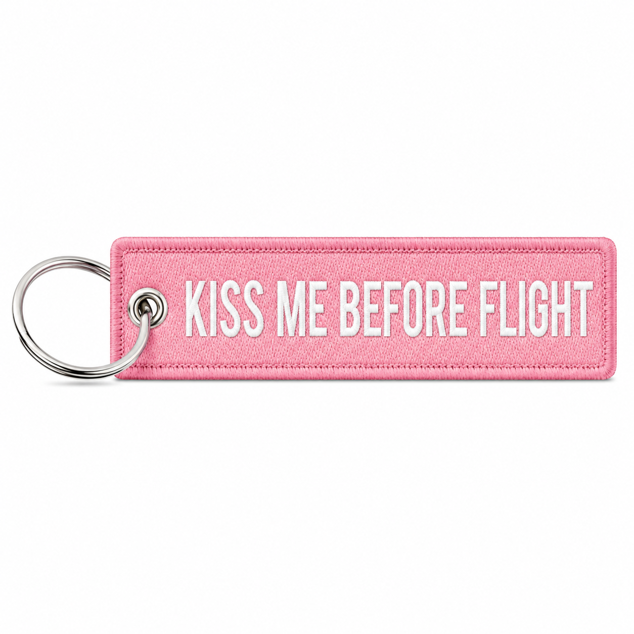 Pink Kiss Me Before Flight  Embroidered Bag Tag – Premium Imported Quality Keyring