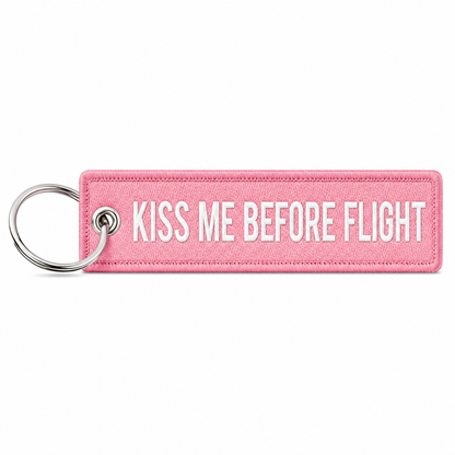 Pink Kiss Me Before Flight  Embroidered Bag Tag – Premium Imported Quality Keyring
