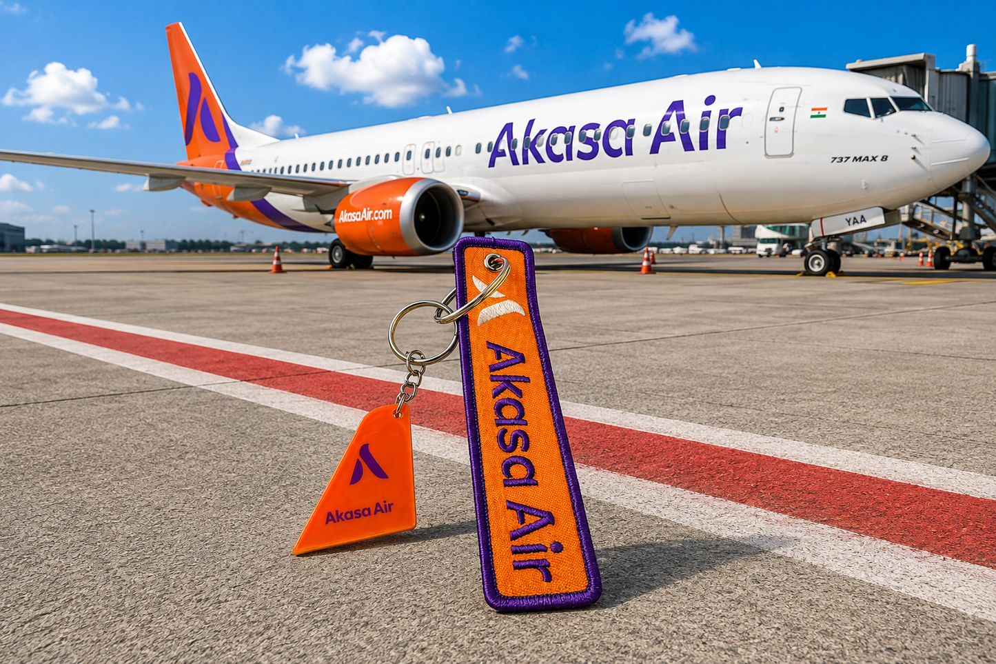 Akasa Air (Orange) Premium Imported Bagtag + Acrylic Tail Keychain