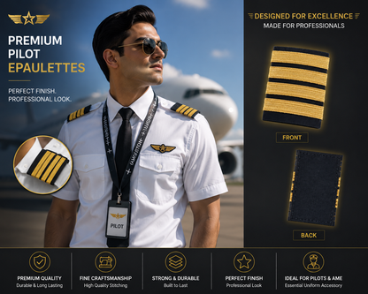 4 Bar Black with Golden Stripes Pilot Epaulettes – Premium Imported Quality