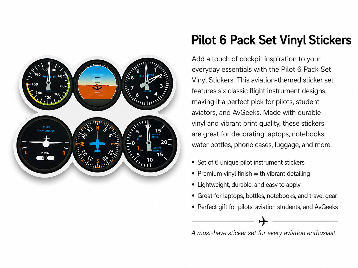 Pilot 6 Pack Set Vinyl Sticker