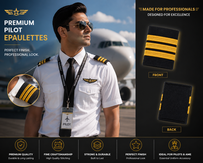 3 Bar Black with Golden Stripes Pilot Epaulettes – Premium Imported Quality