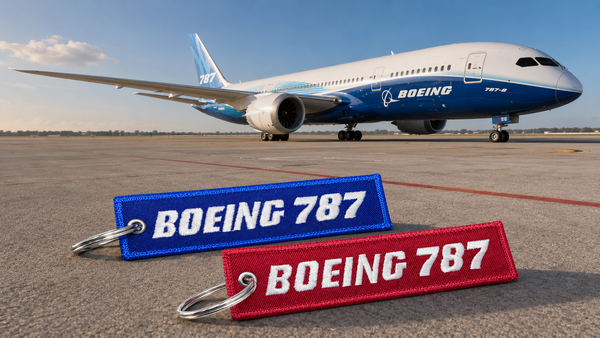 Boeing 787 Dreamliner Premium Embroidered Bag Tag–Keychain (Blue/Red)