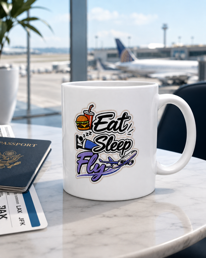 Eat Sleep Fly – Premium Ceramic Coffee Mug | 330ML ✈️☕