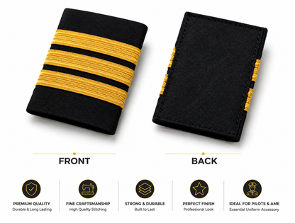 3 Bar Black with Golden Stripes Pilot Epaulettes – Premium Imported Quality