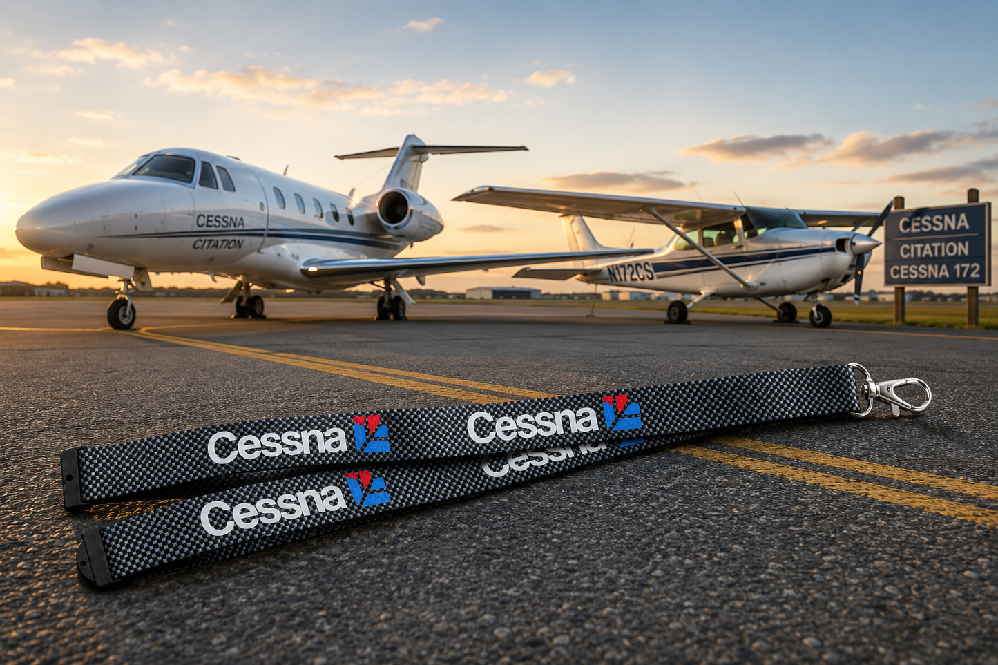 Premium Imported-Cessna Carbon/Checks Lanyard